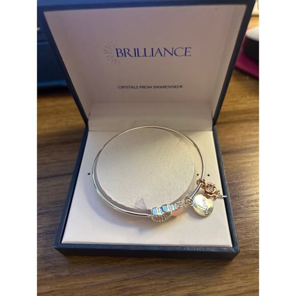 Nib- Brilliance Two-Tone "Love" Crystal Charm Bracelet - Picture 2 of 5